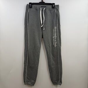 Abercrombie & Fitch Women's M Soft A&F fleece jogger sweatpants gray stripe logo